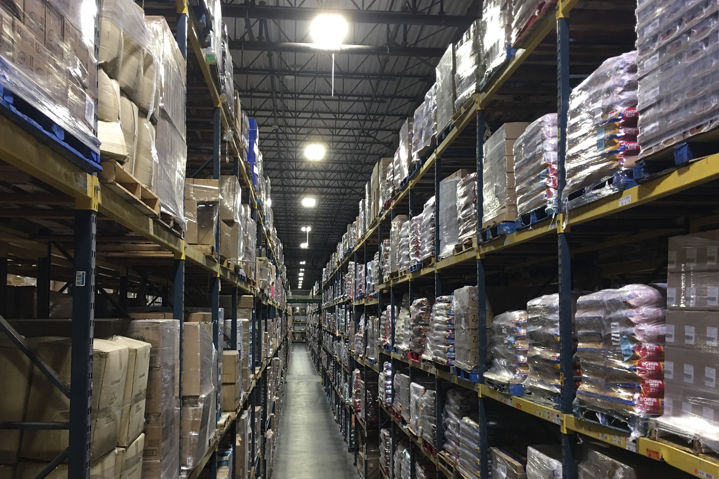 Goods staged and checked in a warehouse